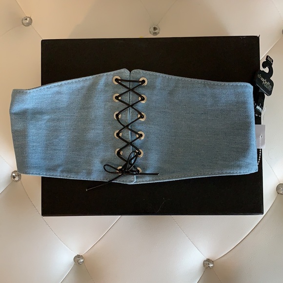 NWT Charlotte Russe Denim/Black Lace-Up Corset Bel - Picture 4 of 12